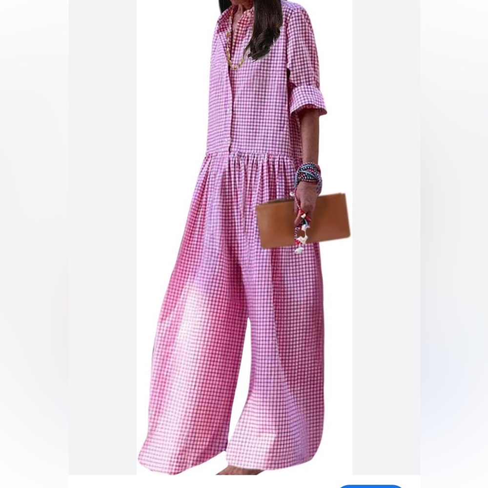 Pink Wide-Leg Jumpsuit with Collared Neckline NEW!